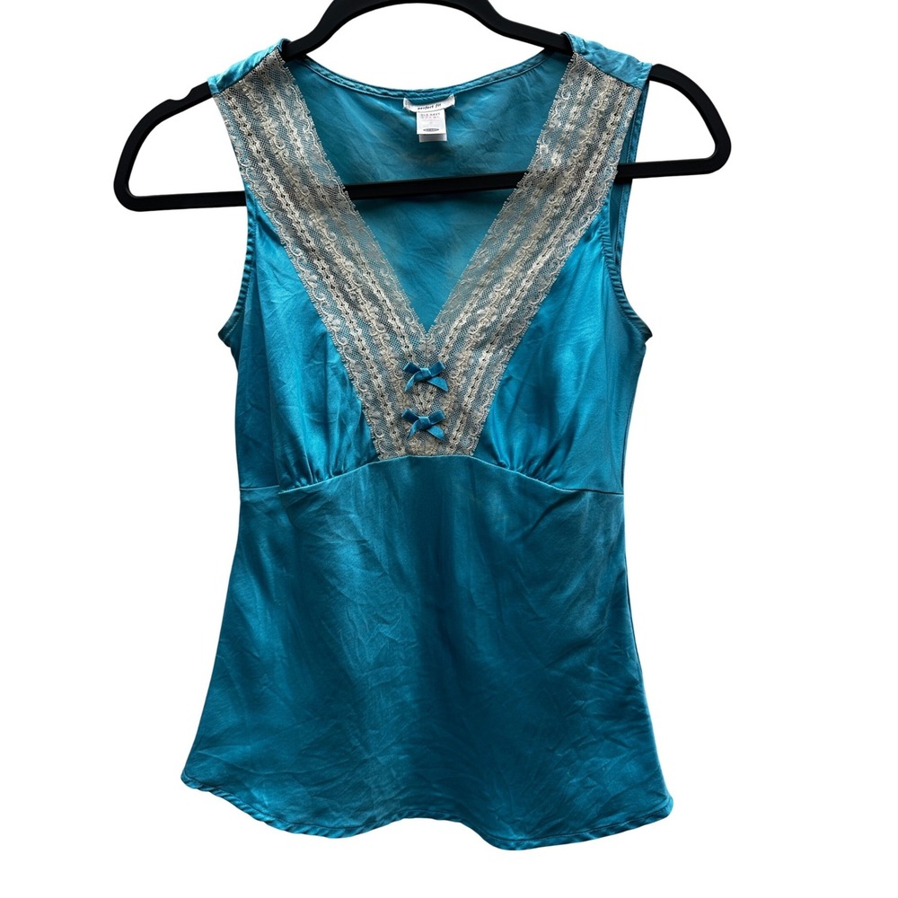 Old Navy Vtg Y2K Silk Babydoll Lace Trim‎ Bow Camisole Top Small Fairy Coquette